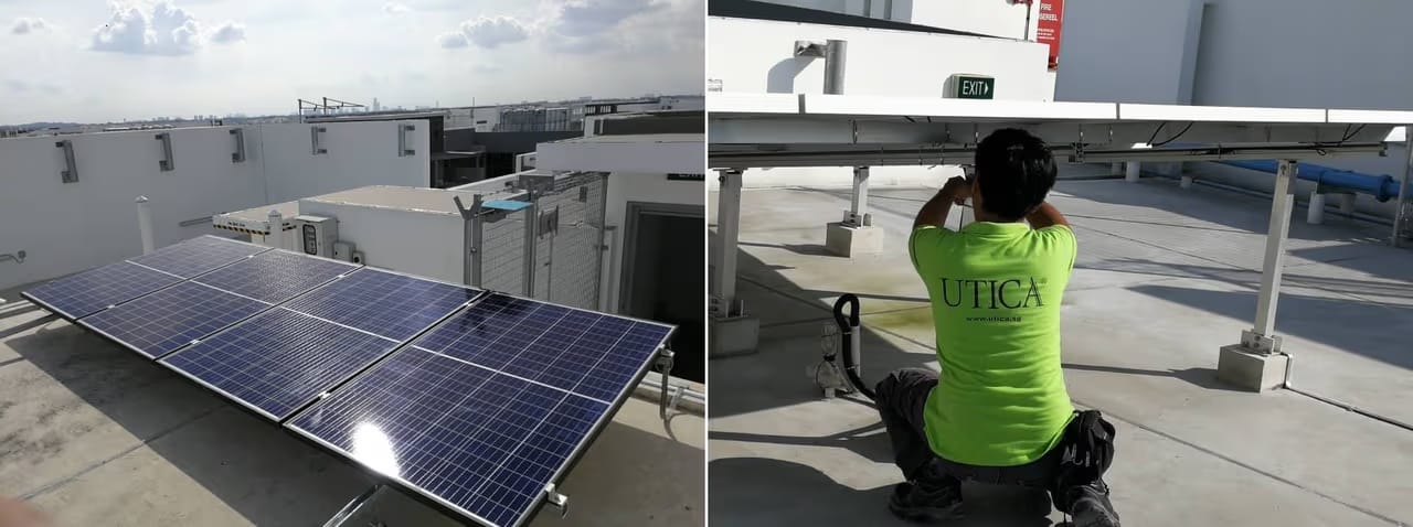 UTICA technician carrying out maintenance work on a solar installation