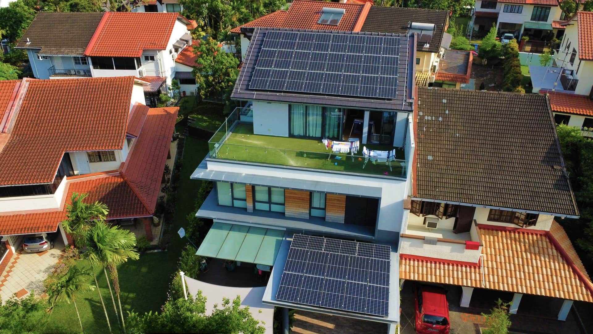 Solar panel installation on a semi-detached property